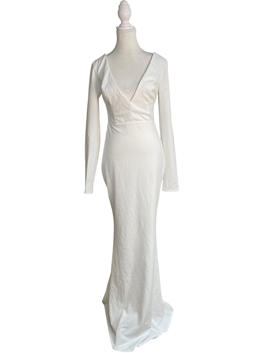 Lulus Extravagant Love Backless Long Sleeve V-Neck Ruched Maxi Dress White